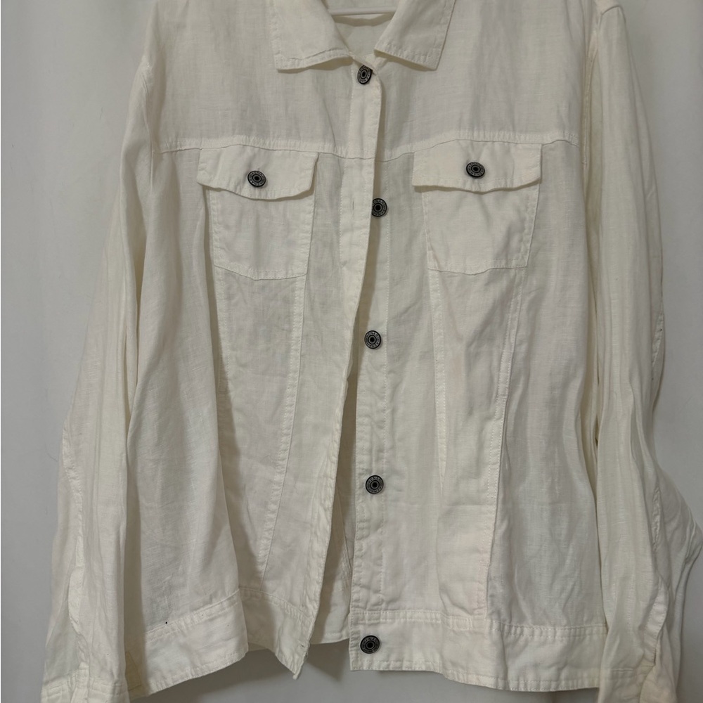Kenar Lightweight white linen Button-Front Jean Jacket